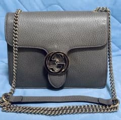 GUCCI グッチ インターロッキングGGチェーンショルダーバッグレザー