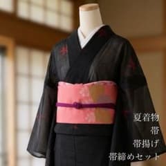 絽　紗　夏着物　アンティーク好きな方へ　小紋　洗える着物　4点セット　U2のサムネイル