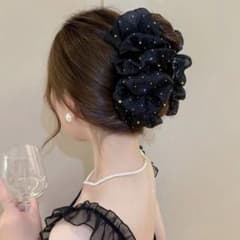 おしゃれ＊フリルヘアクリップ ラメ 大きめ バンスクリップ 結婚式 バレッタのサムネイル