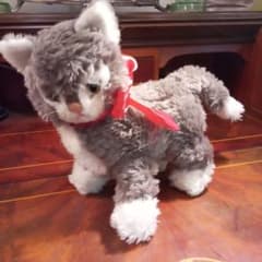 ヴィンテージ シュタイフ猫 ぬいぐるみ グレー ホワイト リボン付き