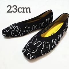Miffy knit jacquard shoes, flat shoes, pumps, embroidered, black.