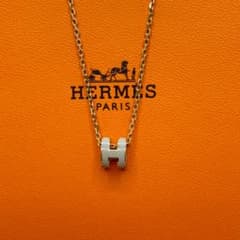 HERMES ポップH ミニ ネックレス ペンダント グレー イエローゴールド 