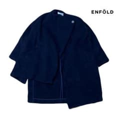 ENFOLD 램 울 스톨 코트 비대칭 노 컬러 롱 코트