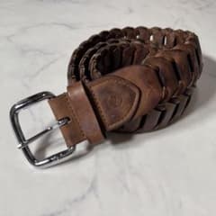 【美品】ヴィズヴィム　ベルト　メッシュ　編み込み　レザー　ロゴ型押し　刻印　本革