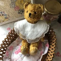 French antique baby bib with lace embroidery, also suitable for dolls and teddy bears.