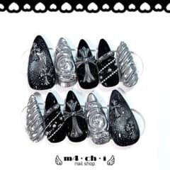 [Actual Item] Nail Tips Gothic Punk Chrome Ornate Y2K Princess Gyaru Black
