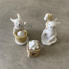 お月見オブジェ 餅つきうさぎ お団子 3点セット　ナチュラルキッチン　お月見置物 - 4