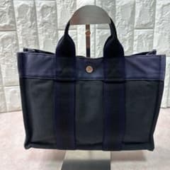 エルメス ミニトートバッグ フールトゥPM キャンバス ブラック 黒×紺 