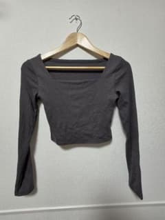 SHEIN 씨인 긴팔 컷소우 다크 그레이 리브 소재