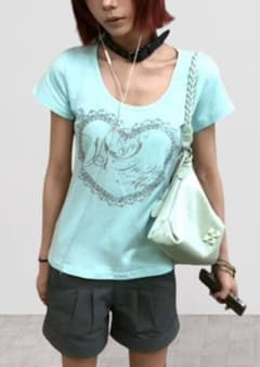 平成ギャル ハートプリント 半袖Tシャツ Y2Kのサムネイル