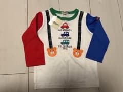 【新品未使用】ミキハウス　ホットビスケッツ　長袖　男の子　サスペンダー柄　春　夏のサムネイル