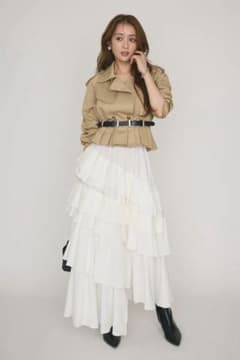 Frene Tuck Hem Short Trench Coat + Asymmetrical Pleated Tiered Skirt