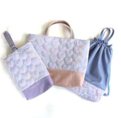 ハートキルティング 入学3点セット レッスンバッグ、上靴袋、体操服袋
