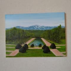 札幌前田森林公園より手稲山遠景油彩画、張りキャンバス自作自筆画