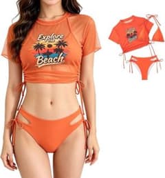 BEST BODY セパレート水着 Sサイズ オレンジ 水着 ビキニ レディース 3点セット M 体型カバー オレンジ セパレート