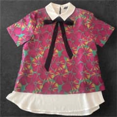 Sister jane シスタージェーン ジャガード花柄シャツ ボウタイ リボン 