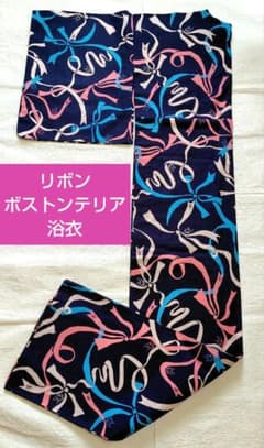 リボン柄 ボストンテリア柄 浴衣 | Mercari