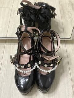 LIZLISA リズリサ ビジューパールクロスストラップパンプス ブラック