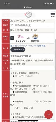 10月29日　wjbl チケット　シャンソン対ヴィッキーズのサムネイル