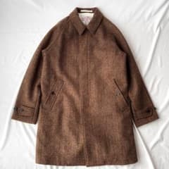 極美品 ビームスプラス ハリスツイード バルカラーコート ブラウン XL
