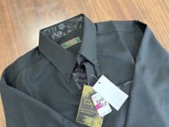【新品未使用】マジュン　ノーアイロンかりゆしウェア　喪服黒Mサイズ　長袖のサムネイル