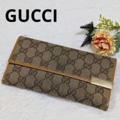 GUCCI 長財布 GGキャンバス レザー ロゴプレート フラップ 白 美品✨️グッチ 長財布 GGキャンバス × レザー フラップ ロゴプレート