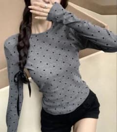 ドット柄長袖Tシャツ グレーのサムネイル
