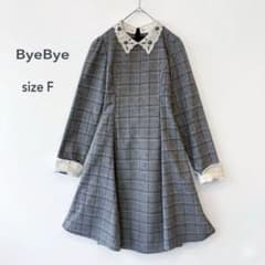 ByeBye 글렌 체크 무늬 원피스 레이스 자수 비쥬 칼라 첨부 리본 F