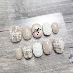 《現品》ベリーショートウィンターネイル 溶けかけ雪だるま ツイードニットネイルのサムネイル