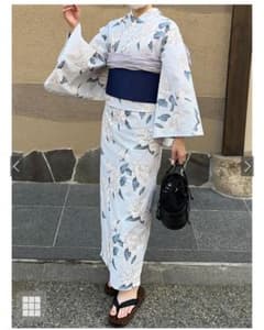 花柄浴衣・帯セット（青系）のサムネイル