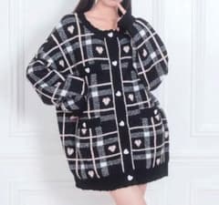 Honey Cinnamon ハート柄 チェック柄ニットカーディガンのサムネイル