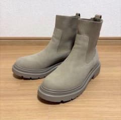 GU リブニット ソックスブーツ サイドゴア ベージュ M