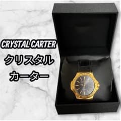 【稼動品】クリスタルカーター　ビッグデイト 腕時計　ゴールド　箱付き CRYSTALCARTER腕時計ゴールド箱保証書付 メンズレザーブラッククォーツ