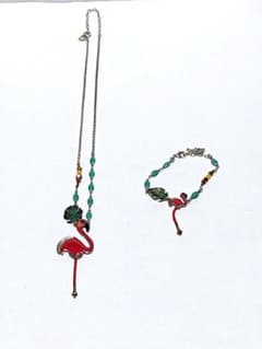 TARATATA フラミンゴデザイン ネックレスとブレスレットセット