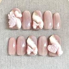 現品ネイルチップ 韓国 ワンホン ガーリー 天使界隈 推し活 ピンクのサムネイル