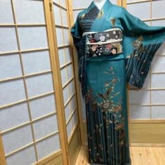 7482］訪問着 美品 未使用 更紗花蝶文 金通し地 逸品 正絹 着物 袷 