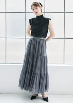 poláura ラメチュールティアードロングスカートM polaura ポローラ