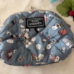 SNOOPY キルティング がま口 ポーチ ブルー