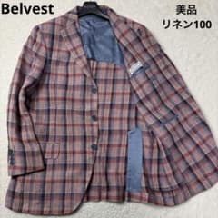 美品 リネン100 Belvest テーラードジャケット チェック イタリア製