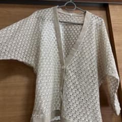 透かし編み カーディガン ベージュ 七分袖のサムネイル