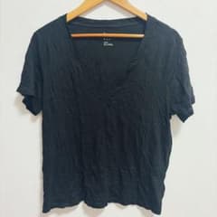 a new day 심플 V 넥 T 셔츠 [M] 블랙