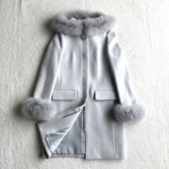 極美品 アプワイザーリッシェ フードファー付 5wayコート 水色 ウール