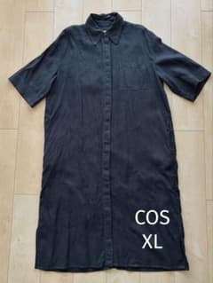 COS 半袖リネンシャツワンピース　ブラック　XL 大きめのサムネイル
