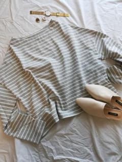 完売です❗NEW！Spring 肩落ちゆったりボーダートップス Grayのサムネイル