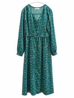 花柄 ロングシャツワンピース グリーンのサムネイル