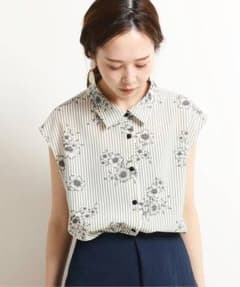 【新品】IENA♡ストライプフラワーノースリーブシャツブラウスのサムネイル