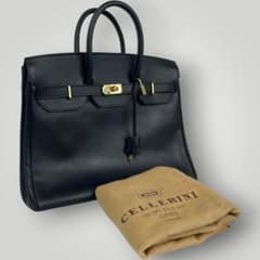 極美品 CELLERINI ハンドバッグ ゴールド金具 ターンロック 黒 レザー