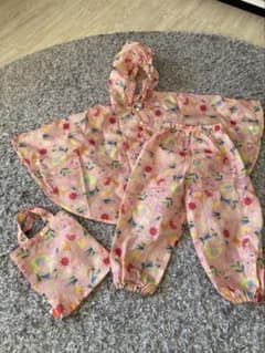solby キッズ レインポンチョ 収納袋付き ピンク 花柄　90〜100