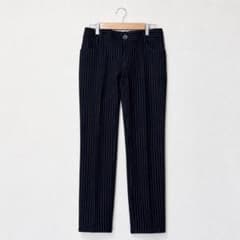 Comme des Garçons striped tapered pants, size M (approx.), navy, made in Japan, suitable for office wear.