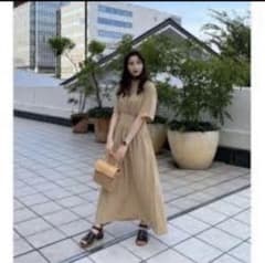[미품] 마우지 린넨 혼합 백 오픈 웨스트 탁 원피스